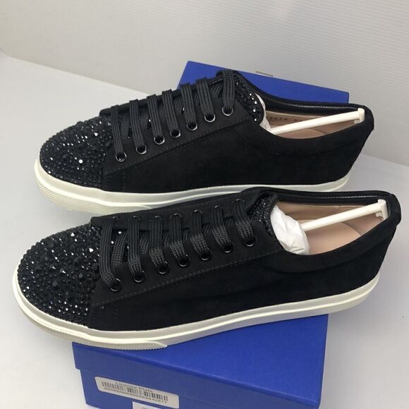 STUART WEITZMAN BLACK SUEDE JASPER TENNIS SHOES NEW IN BOX + DUST BAG SZ 6.5 - Picture 2 of 6